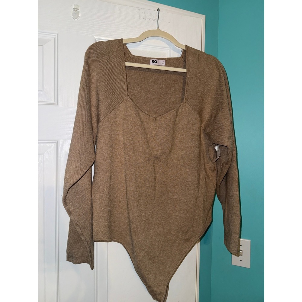 SO Goods for Life Brown Knit Long Sleeve Bodysuit Sweetheart Neck Plus Size 3X